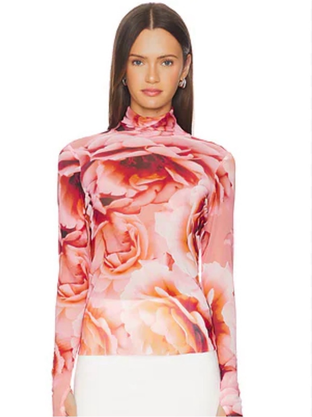 AFRM Zadie Pink Rose-Print Mock Neck Long Sleeve Top Revolve